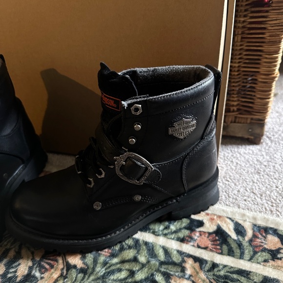 Harley-Davidson Black Leather Ankle Boots Amazing Vintage Boots - Picture 2 of 3